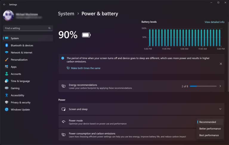 تغییر حالت مصرف انرژی به Best Performance برای بالا بردن سرعت ویندوز 10