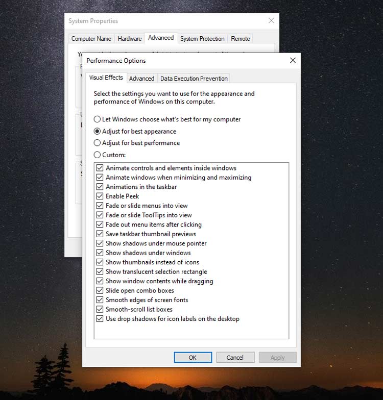 کاهش یا غیرفعال کردن افکت‌های بصری (Visual Effects) ویندوز