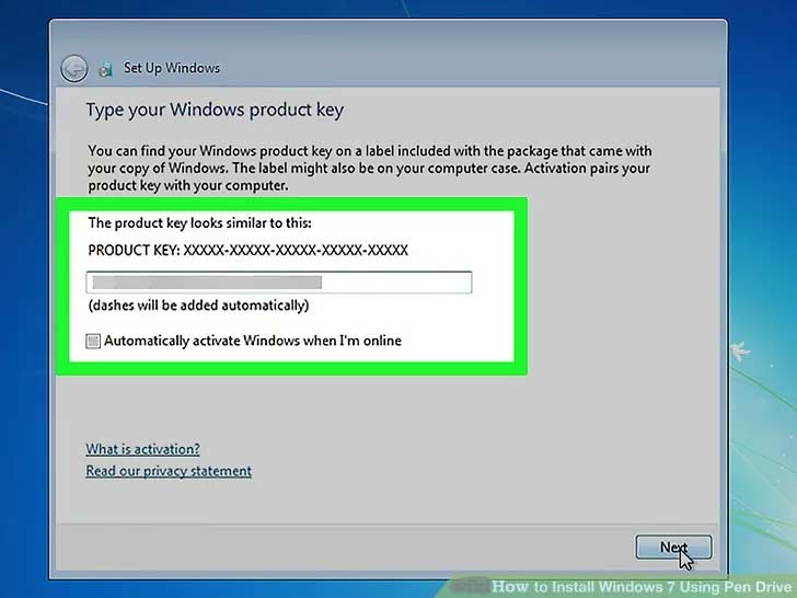 Product Key ویندوز را وارد کنید